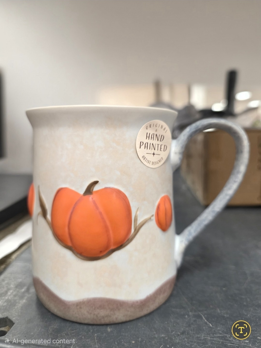Hand-Painted Ceramic Pumpkin Mug-NWT